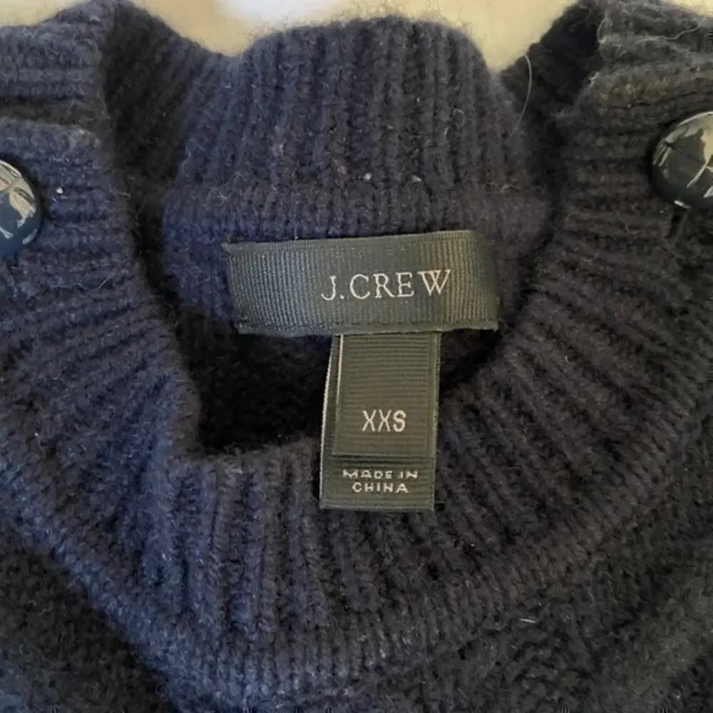 J Crew Wool Navy Blue Cable Knit Button Sweater xxs